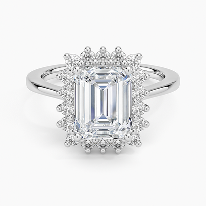 Sunburst Halo Diamond Ring (1/4 ct. tw.) - Emerald Cut Center Stone