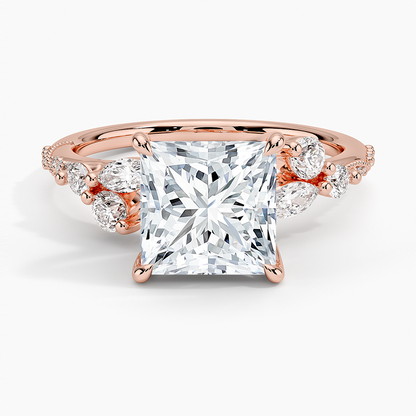 Luxe Camellia Milgrain Diamond Ring - Princess Cut Center Stone
