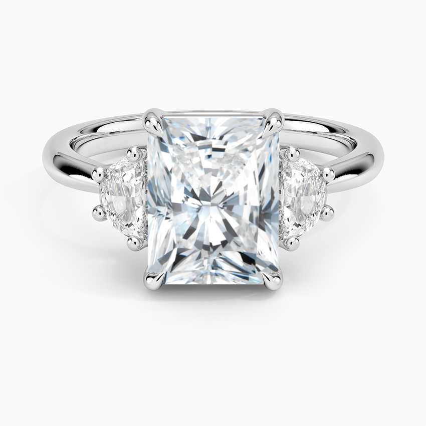 Half Moon Three Stone Diamond Ring (1/4 ct. tw.) - Radiant Cut Center Stone
