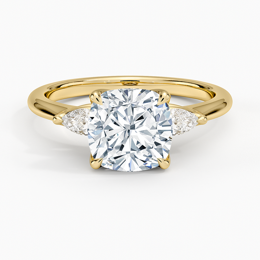 Petite Fleur Three Stone Diamond Ring - Cushion Cut Center Stone