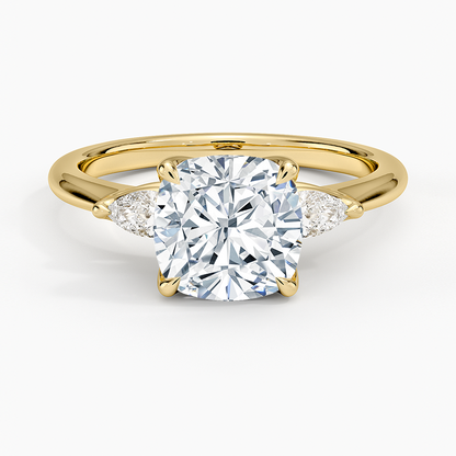 Petite Fleur Three Stone Diamond Ring - Cushion Cut Center Stone