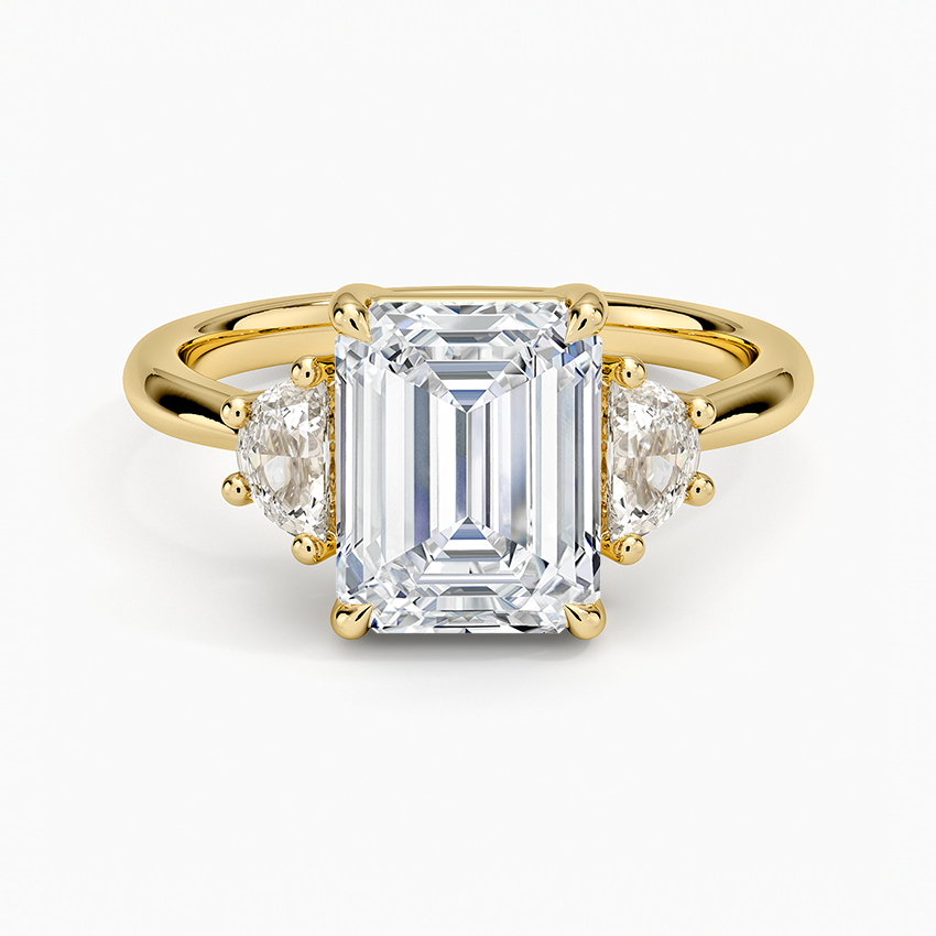 Half Moon Three Stone Diamond Ring (1/4 ct. tw.) - Emerald Cut Center Stone