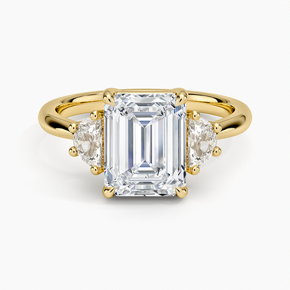 Half Moon Three Stone Diamond Ring (1/4 ct. tw.) - Emerald Cut Center Stone