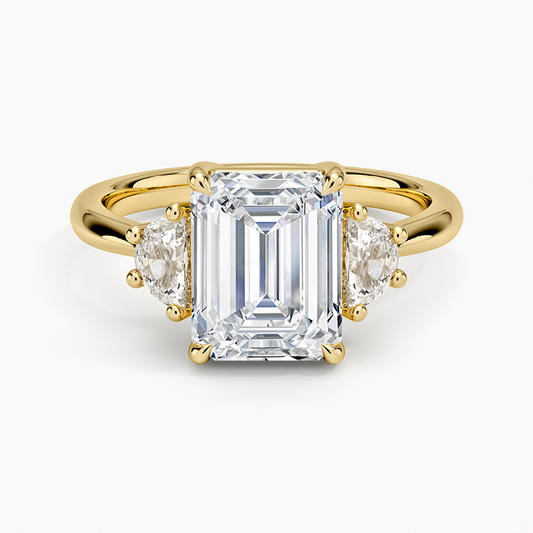 Half Moon Three Stone Diamond Ring (1/4 ct. tw.) - Emerald Cut Center Stone
