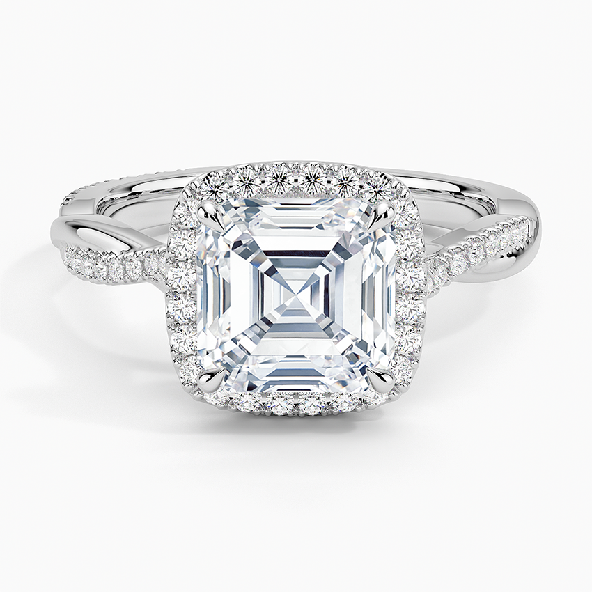 Petite Twisted Vine Halo Diamond Ring (1/4 ct. tw.) - Asscher Cut Center Stone