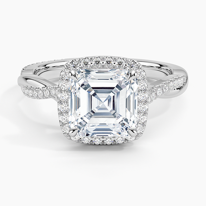 Petite Twisted Vine Halo Diamond Ring (1/4 ct. tw.) - Asscher Cut Center Stone