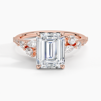 Luxe Camellia Milgrain Diamond Ring - Emerald Cut Center Stone