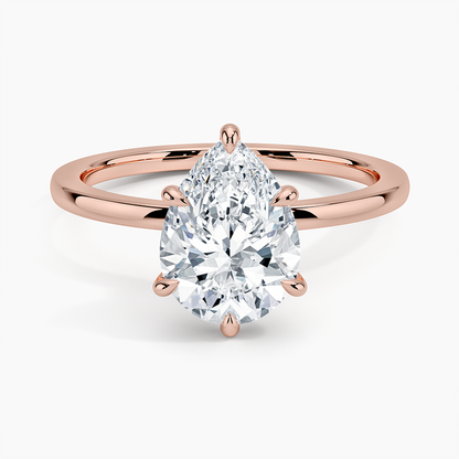 Secret Halo Six-Prong Diamond Ring - Pear Center Stone