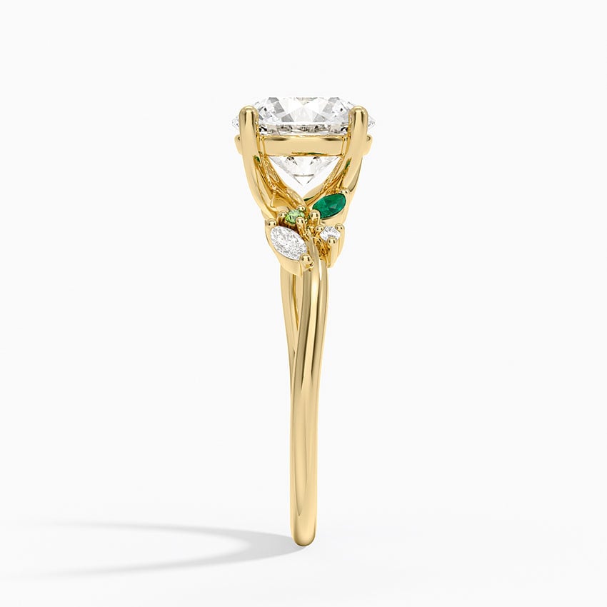 Arden Diamond Ring with Lab Emerald Accents - Round Cut Center Stone