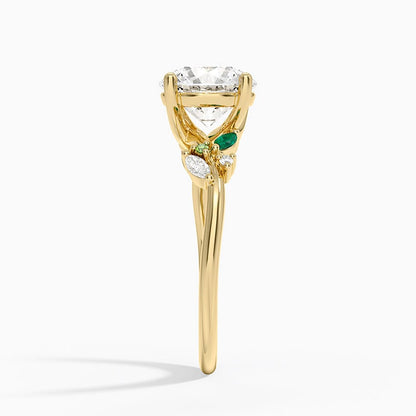 Arden Diamond Ring with Lab Emerald Accents - Round Cut Center Stone