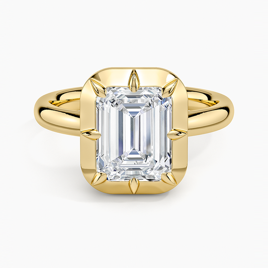 Harper Bezel Prong Solitaire Ring - Emerald Cut Center Stone