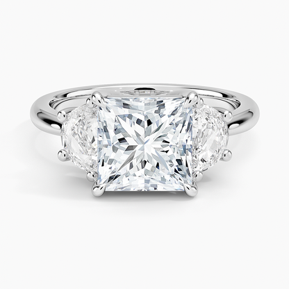 Half Moon Three Stone Diamond Ring (1/2 ct. tw.) - Princess Cut Center Stone
