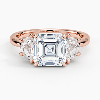 Half Moon Three Stone Diamond Ring (1/2 ct. tw.) - Asscher Cut Center Stone