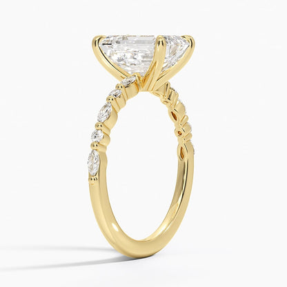 Delicate Versailles Diamond Ring - Emerald Cut Center Stone