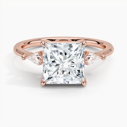 Cometa Three Stone Diamond Ring - Princess Cut Center Stone