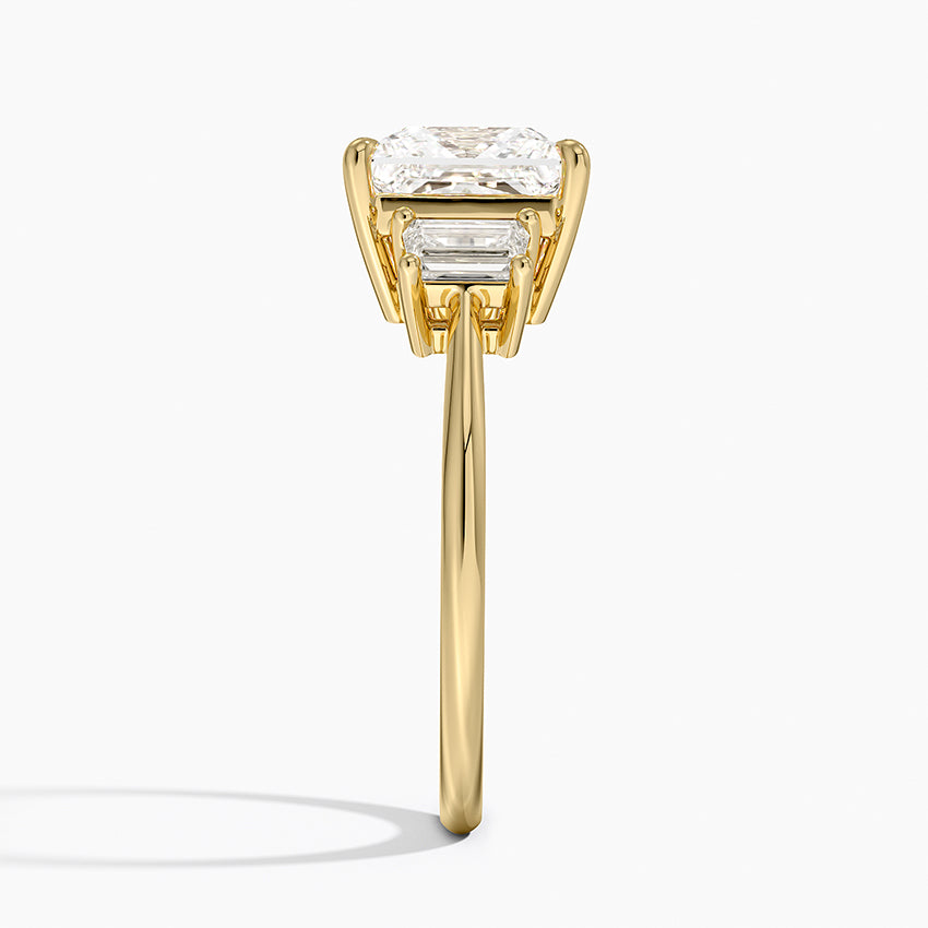 Embrace Three Stone Trapezoid Diamond Ring - Princess Cut Center Stone