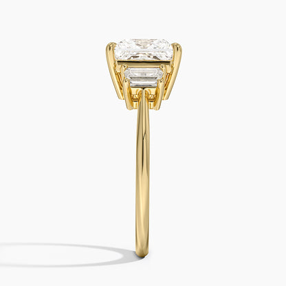 Embrace Three Stone Trapezoid Diamond Ring - Princess Cut Center Stone