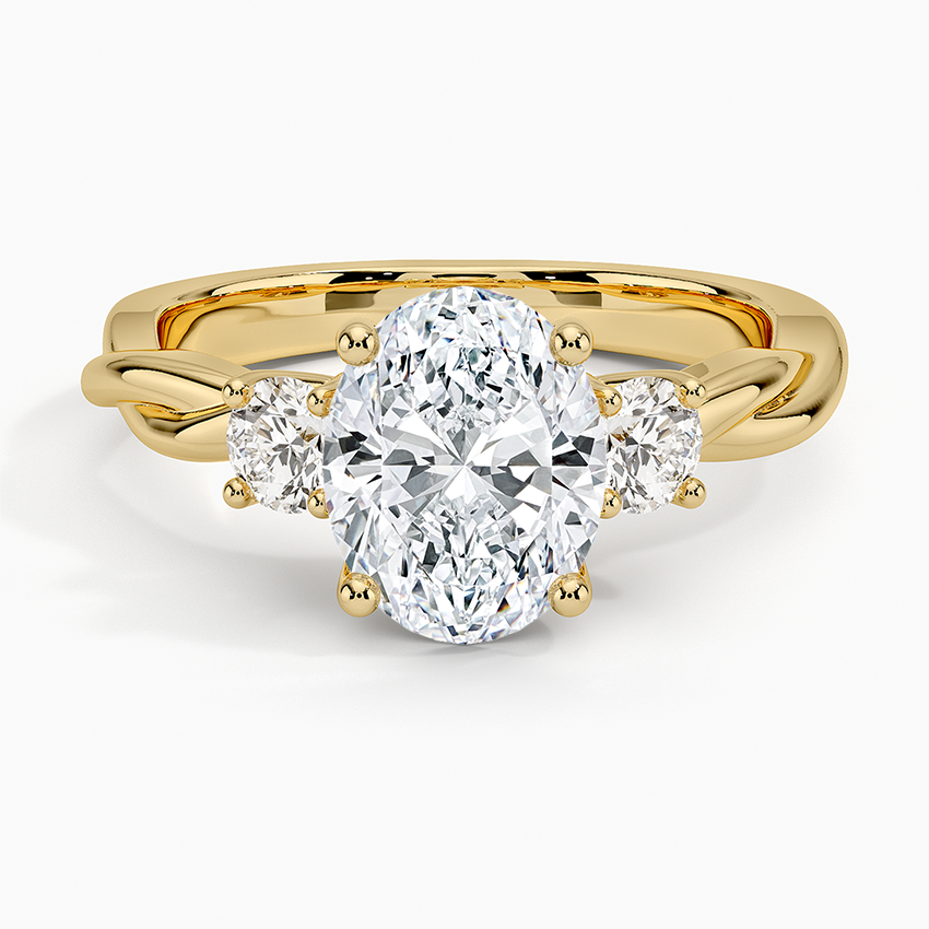 Twisted Vine Three Stone Diamond Ring - Oval Cut Center Stone