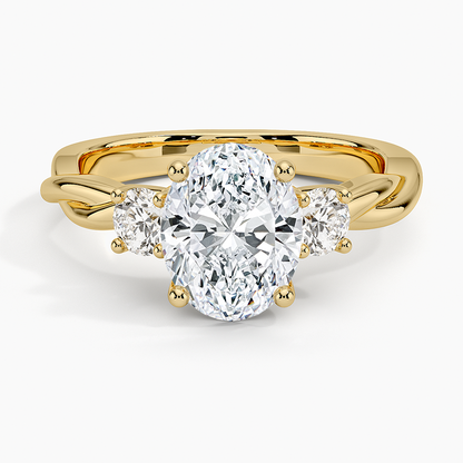 Twisted Vine Three Stone Diamond Ring - Oval Cut Center Stone