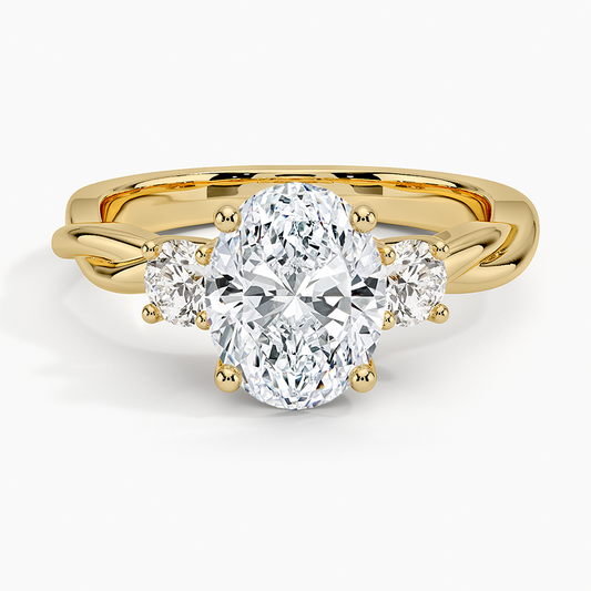 Twisted Vine Three Stone Diamond Ring - Oval Cut Center Stone