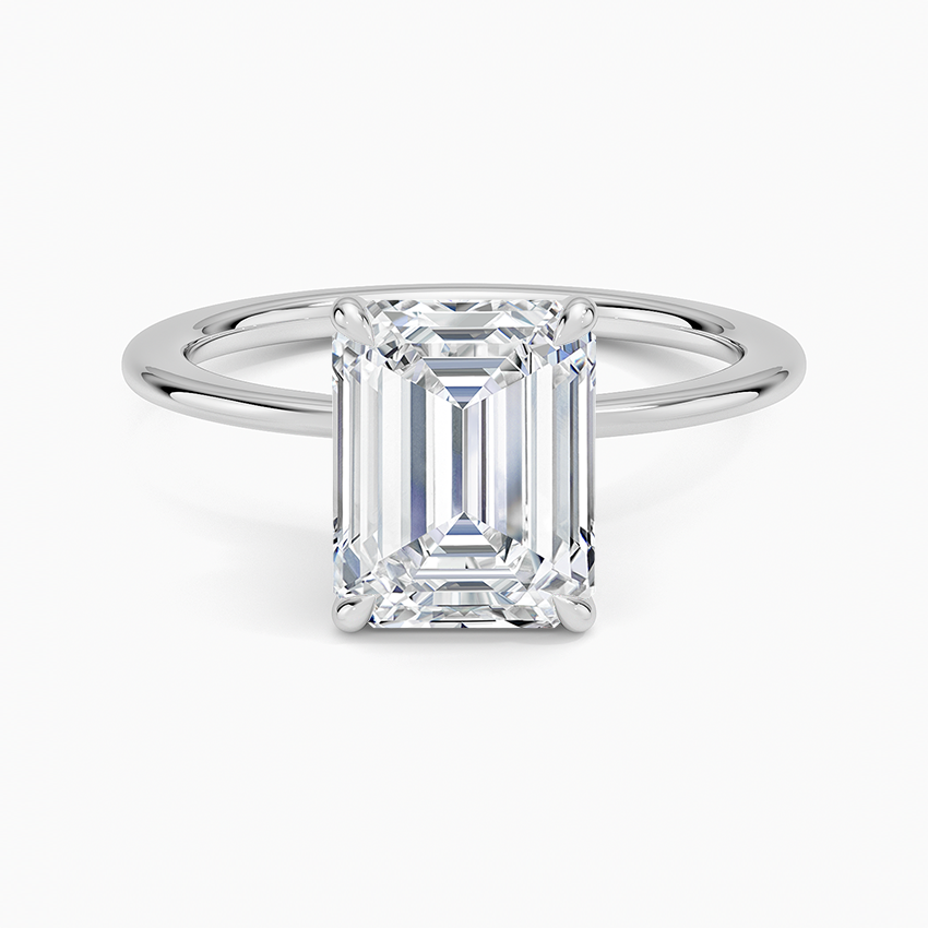Petite Secret Halo Diamond Ring - Emerald Cut Center Stone