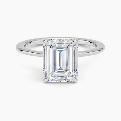 Petite Secret Halo Diamond Ring - Emerald Cut Center Stone