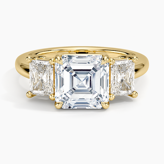 Luxe Helena Radiant-Cut Three Stone Diamond Ring - Asscher Cut Center Stone