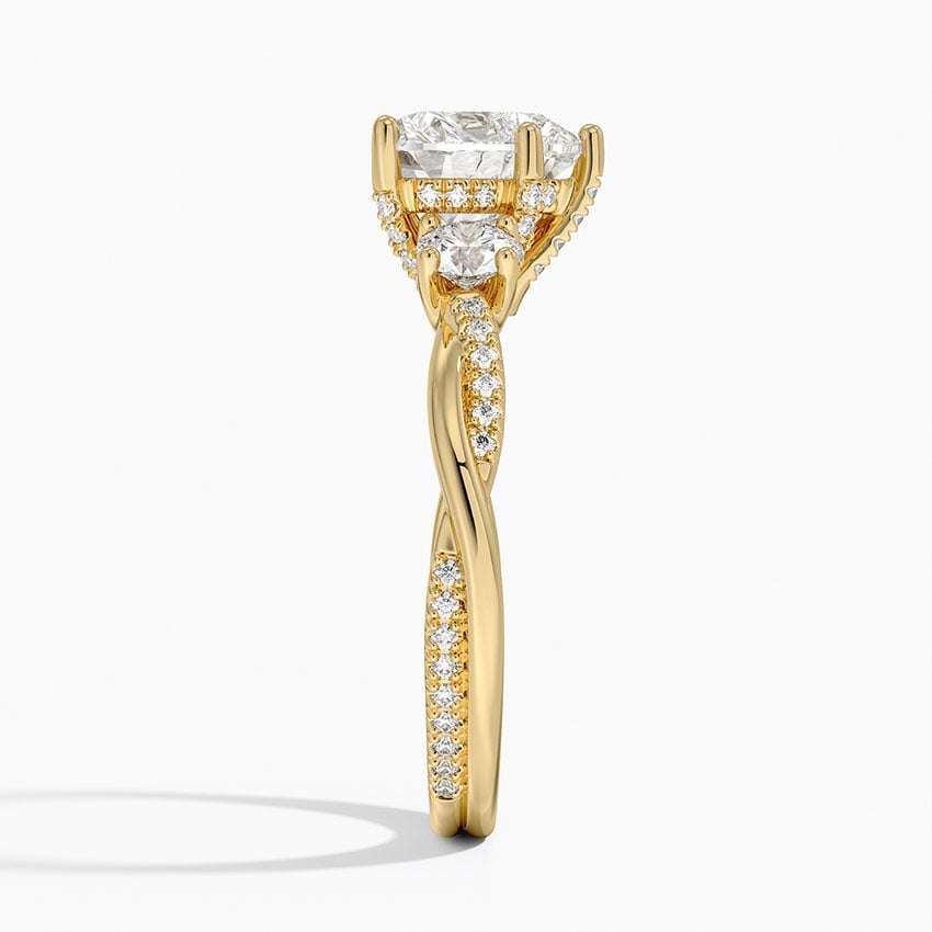 Adorned Petite Twisted Vine Three Stone Diamond Ring - Heart Cut Center Stone
