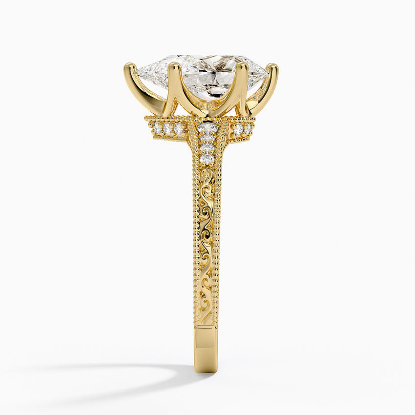 Hudson Engraved Diamond Ring - Pear Center Stone