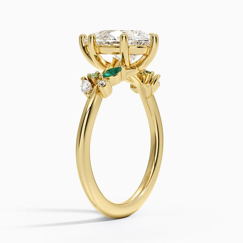 Arden Diamond Ring with Lab Emerald Accents - Pear Cut Center Stone