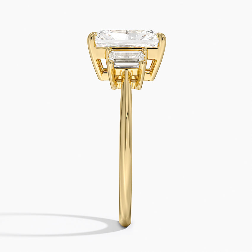Embrace Three Stone Trapezoid Diamond Ring - Radiant Cut Center Stone