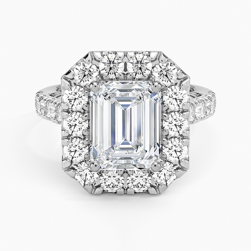 Adele Halo Diamond Ring - Emerald Cut Center Stone