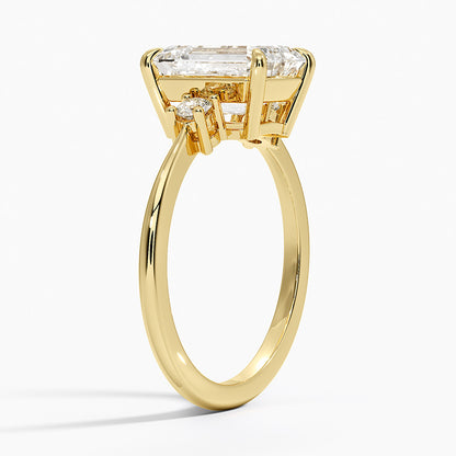 Petite Selene Three Stone Diamond Ring (1/10 ct. tw.) - Emerald Cut Center Stone