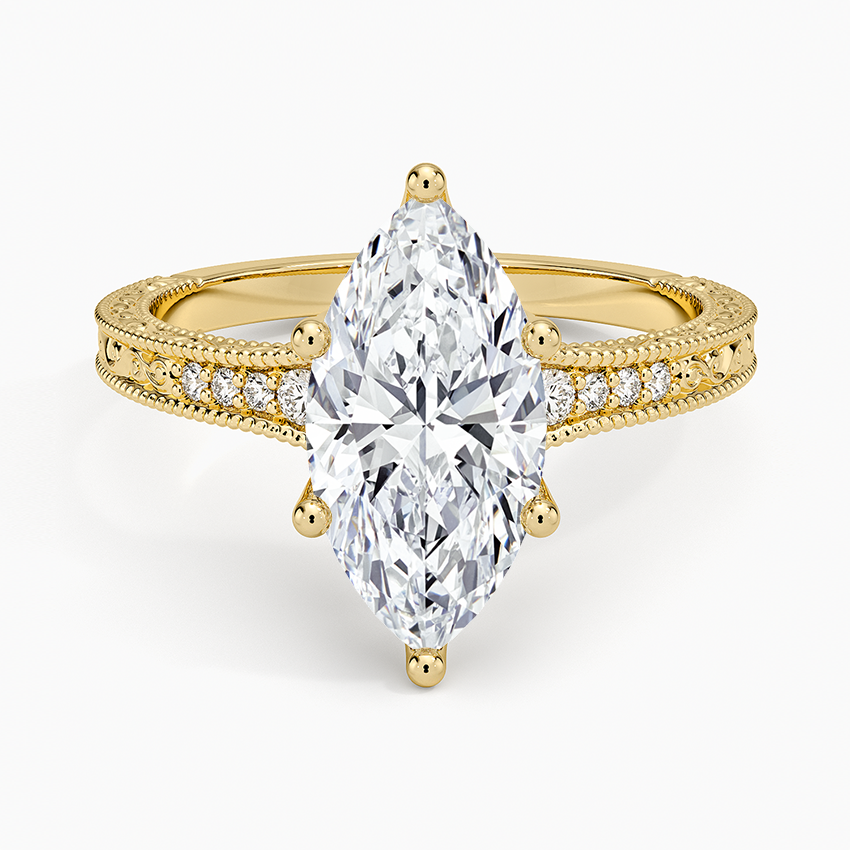 Hudson Engraved Diamond Ring - Marquise Center Stone