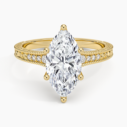 Hudson Engraved Diamond Ring - Marquise Center Stone
