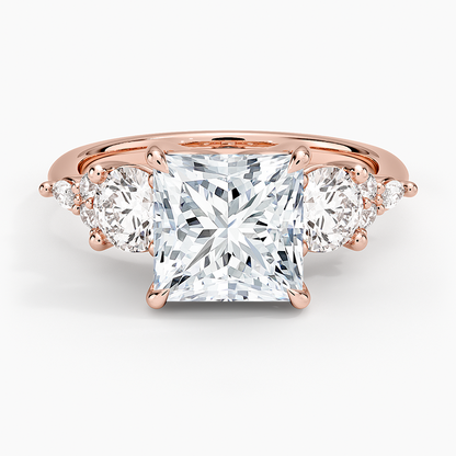 Luxe Nadia Three Stone Diamond Ring - Princess Cut Center Stone