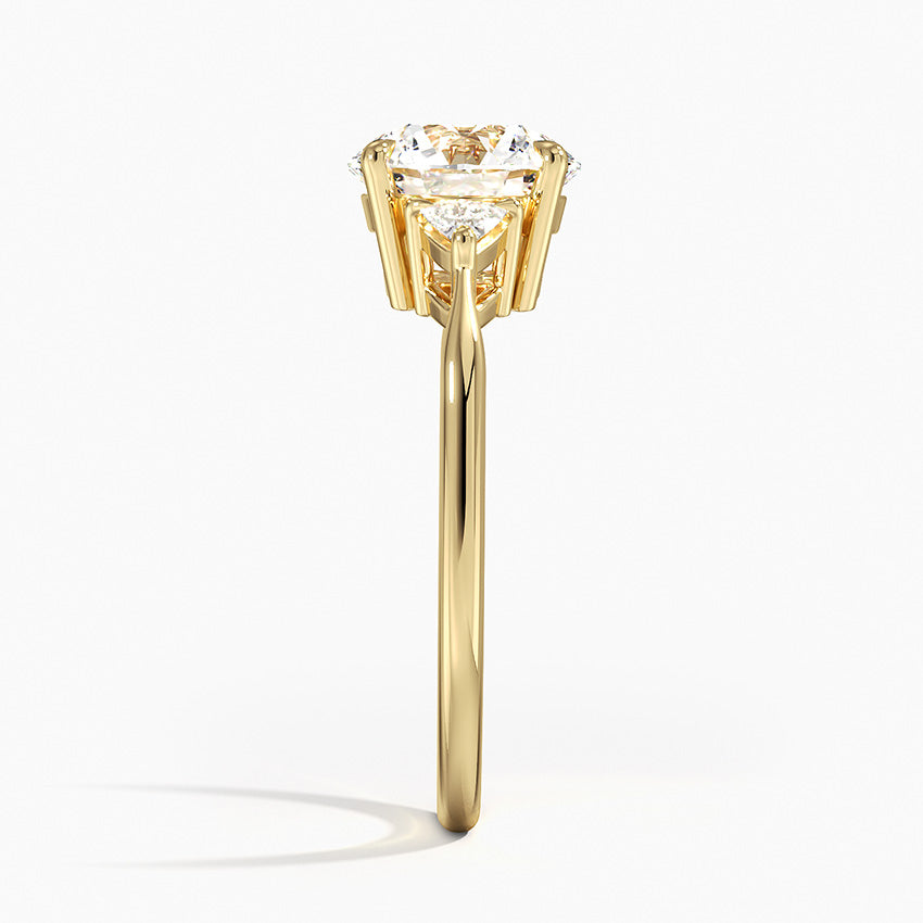 Trillion Cut Three Stone Diamond Ring - Round Cut Center Stone