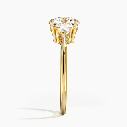 Trillion Cut Three Stone Diamond Ring - Round Cut Center Stone
