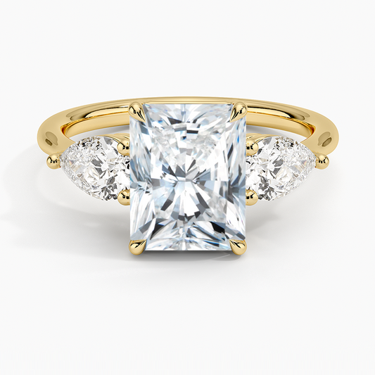 Luxe Opera Three Stone Diamond Ring - Radiant Cut Center Stone
