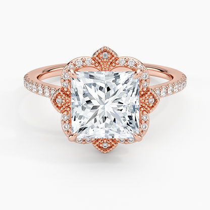 Reina Halo Diamond Ring - Princess Cut Center Stone