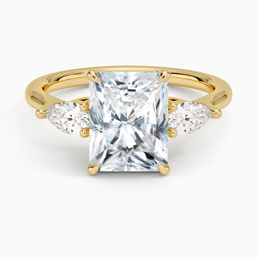 Opera Three Stone Diamond Ring - Radiant Cut Center Stone