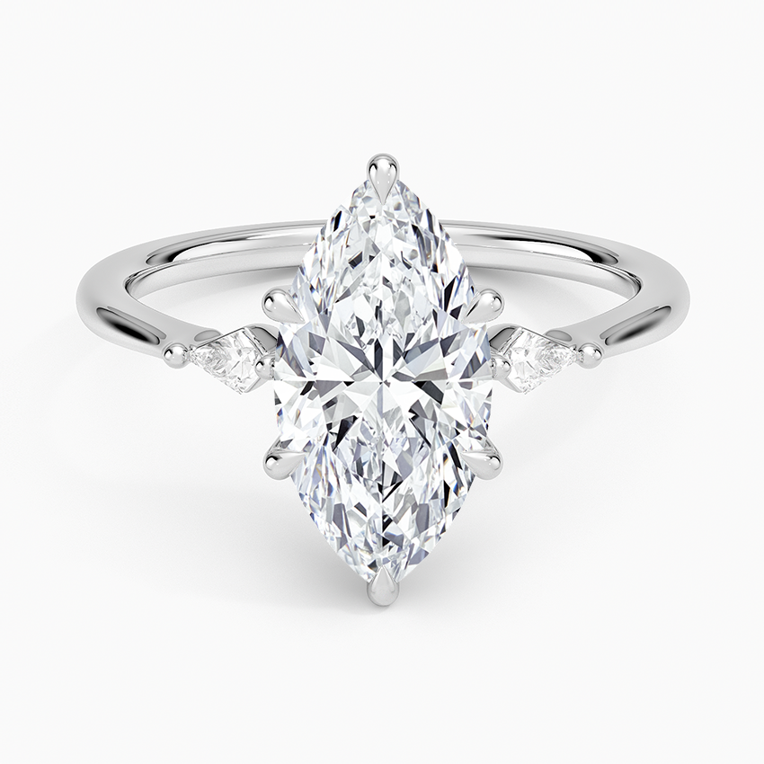 Petite Cometa Three Stone Diamond Ring - Marquise Center Stone