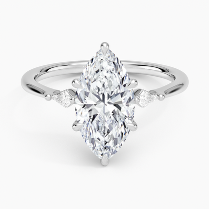 Petite Cometa Three Stone Diamond Ring - Marquise Center Stone