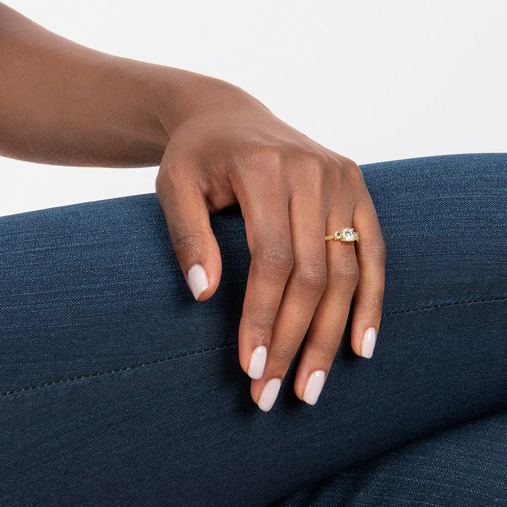 Selene Three Stone Diamond Ring (1/3 ct. tw.) - Asscher Cut Center Stone