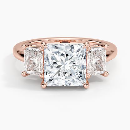 Luxe Helena Radiant-Cut Three Stone Diamond Ring - Princess Cut Center Stone