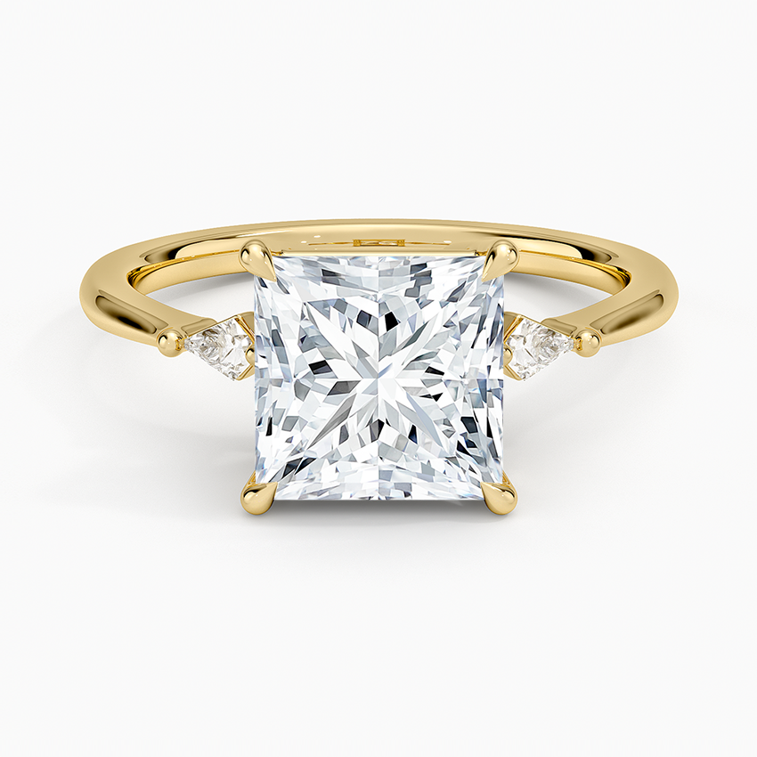 Petite Cometa Three Stone Diamond Ring - Princess Cut Center Stone