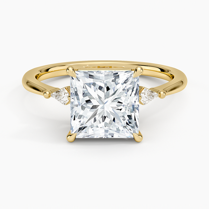 Petite Cometa Three Stone Diamond Ring - Princess Cut Center Stone