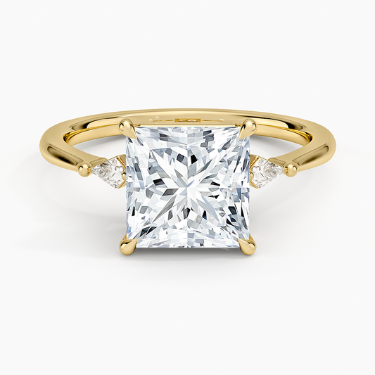 Petite Cometa Three Stone Diamond Ring - Princess Cut Center Stone