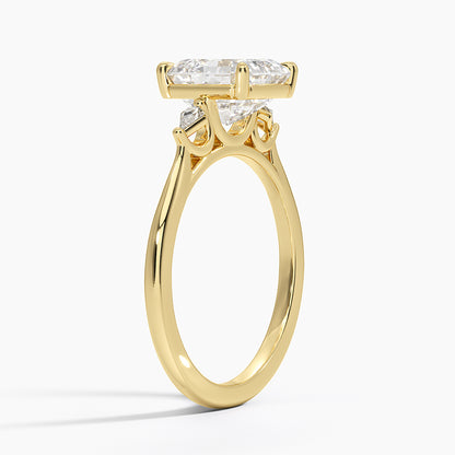 Petite Cometa Perfect Fit Three Stone Diamond Ring - Asscher Cut Center Stone