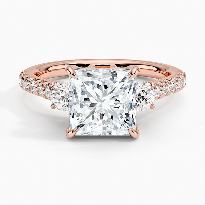 Amelie Three Stone Diamond Ring - Princess Cut Center Stone